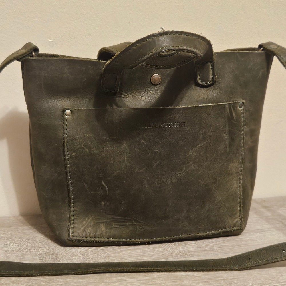 Portland Leather Goods Mini Crossbody Tote Bag Olive Green Leather Handbag
